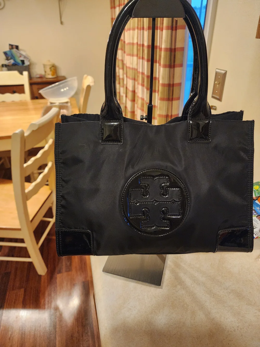 Tory Burch Black Nylon Tote with Patent Trim